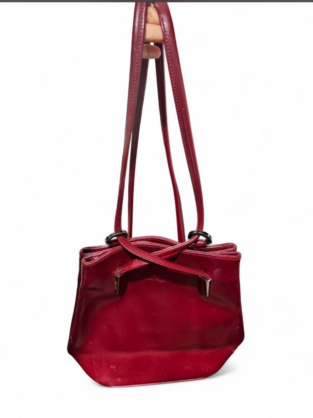 Classic Cherry Red Leather Shoulder Bag - Women's Everyday Carry